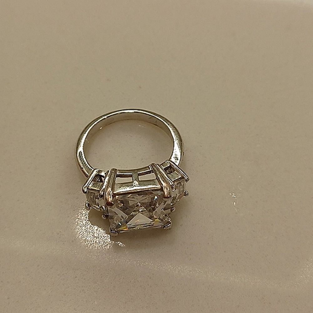 Womans  Sterling Silver 925  Square Highly Polished‎ C.Z.  Sz 5 New - Picture 5 of 10